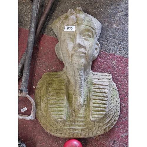 830 - Star Lot: A large reconstituted stone bust of a Pharoah. L51cm. Perfect for a garden.