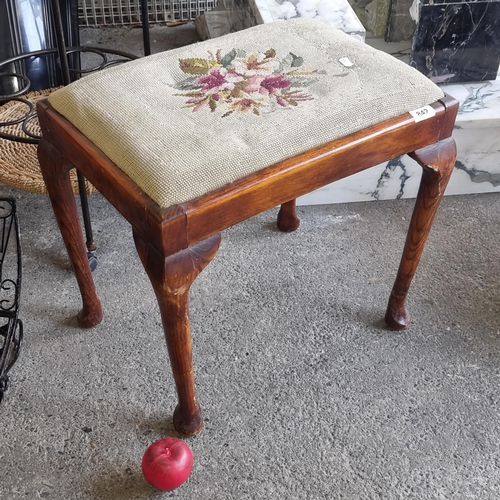 842 - A vintage stool with a pretty embroidered seat and cabriole legs.