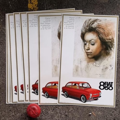 868 - Ten original vintage posters advertising the Fiat 850. Features the car with a drawing by the artist... 