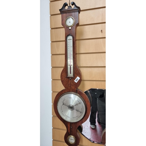 882 - Star Lot : A large mid Victorian wall mounted  banjo barometer with thermometer and hygrometer to to... 