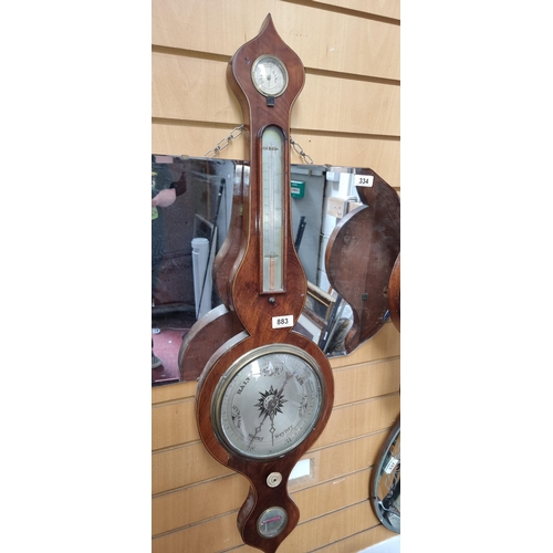 883 - Star Lot : A large mid Victorian wall mounted banjo barometer with thermometer and hygrometer to top... 