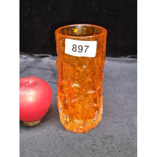 897 - A striking Whitefriars bark vase in a vibrant tangerine. Beautiful high quality piece.