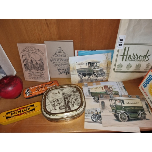 910 - A mixed lot of vintage items including two puncture repair kits including a Dunlop repair kit, a Har... 