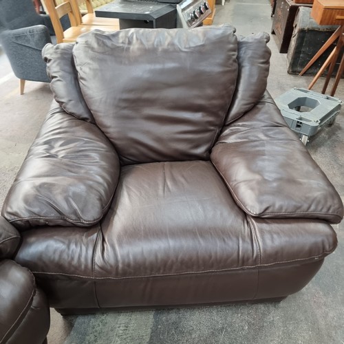 944 - Very nice brown genuine three seater couch with matching chair, from Italian brand Italsofa. Made in... 