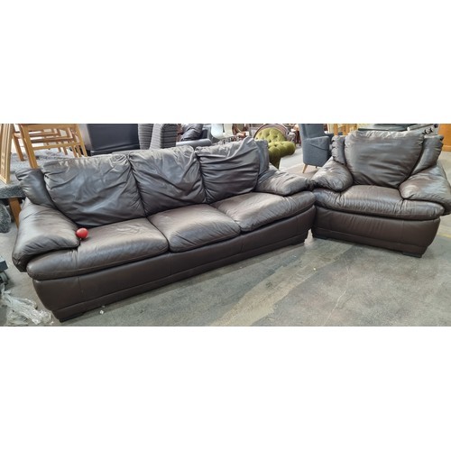 944 - Very nice brown genuine three seater couch with matching chair, from Italian brand Italsofa. Made in... 