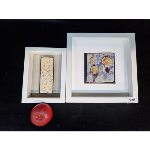 138 - Two original artworks including one abstract drip style painting along with a ceramic tile boasting ... 