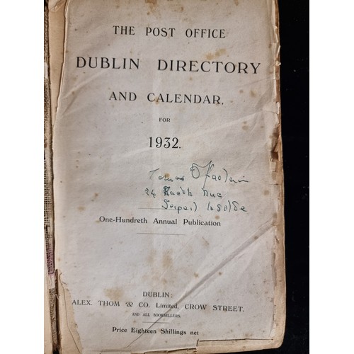 142 - A vintage thick hardback book titled 'The Post Office Dublin Directory and Calendar for 1932' publis... 