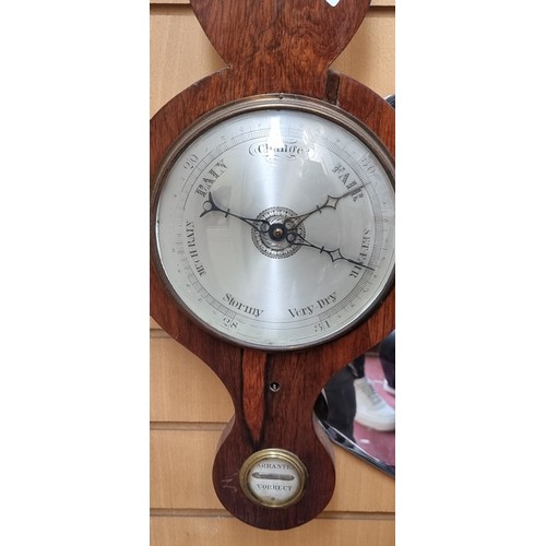 882 - Star Lot : A large mid Victorian wall mounted  banjo barometer with thermometer and hygrometer to to... 