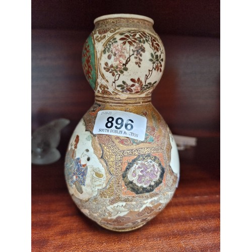 896 - A beautiful Japanese Meiji Satsuma double gourd vase with fine traditional decoration throughout.