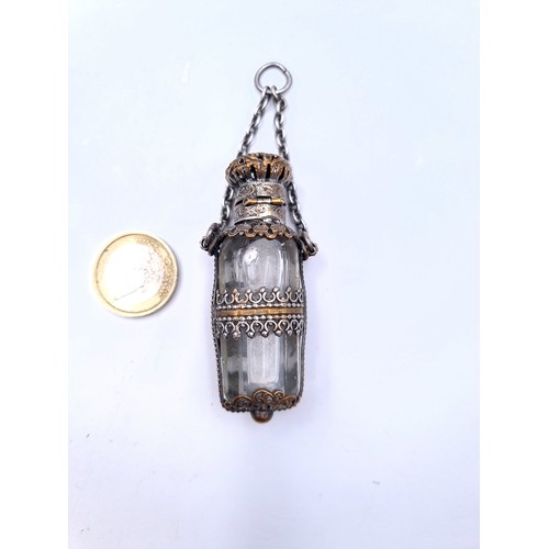 17 - An antique, art nouveau style perfume vile / bottle with hinged lid. Set in attractive detailed moun... 