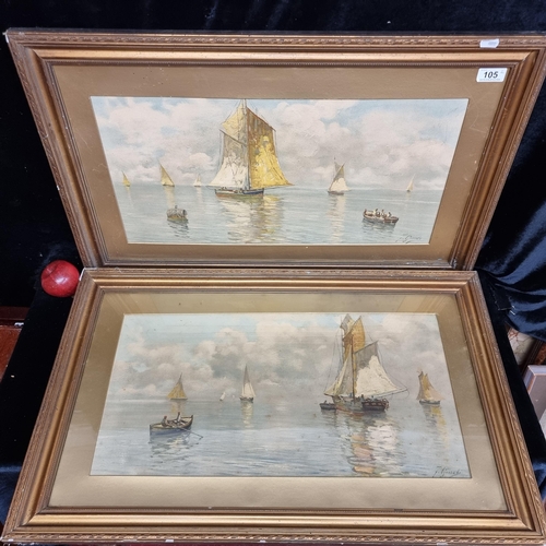 105 - Two vintage prints of works originally by the artist Fausto Giusto featuring maritime scenes of sail... 