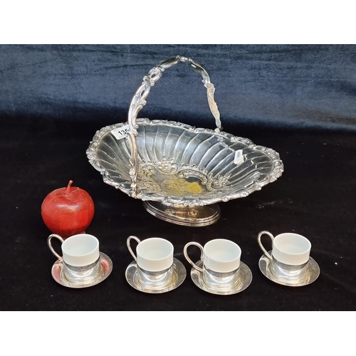 135 - Nine items including a beautiful footed fruit bowl along with four teacups comprising of metal holde... 