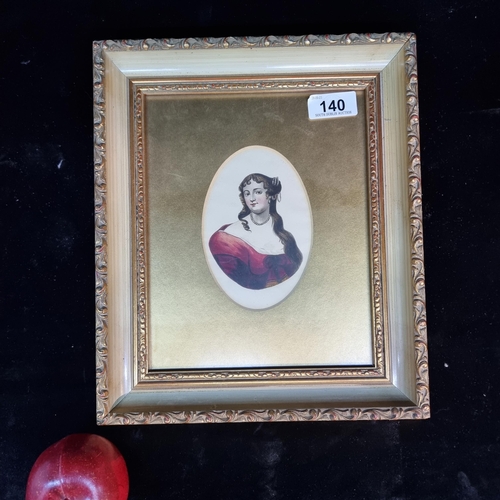 140 - An original vintage watercolour painting depicting a fashionable lady in a red dress from circa late... 