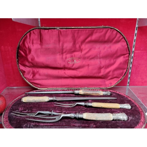 384 - A fine example of an Edwardian antique carving set, by Joseph Rodgers & Sons Cutlery of Sheffield. T... 