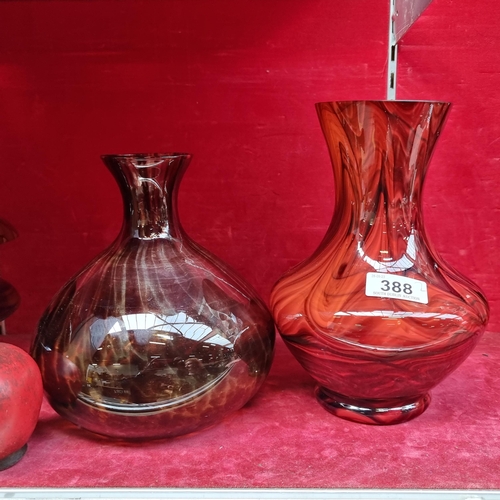 388 - A collection of two fabulous hand blown art vases, including a beautiful Tortoiseshell glass example... 