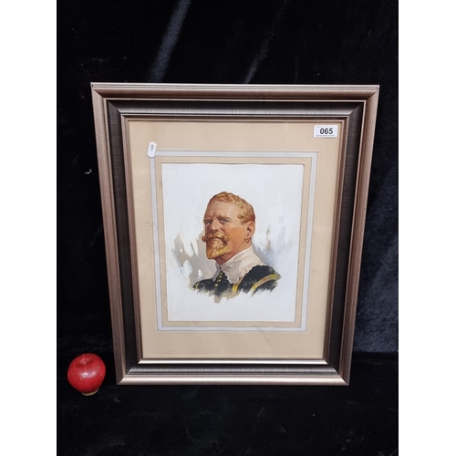 65 - Star Lot: A very characterful vintage original watercolour and gouache on paper portrait of a dashin... 