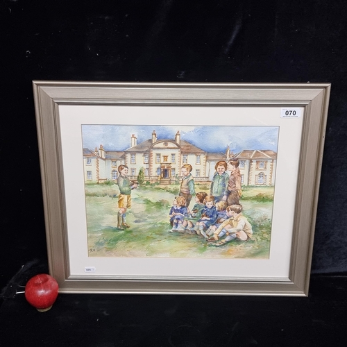 70 - A charming vintage original watercolour on paper painting featuring a group of young children having... 