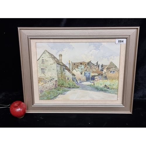 84 - A vintage original watercolour on paper painting featuring a landscape scene of a country lane with ... 