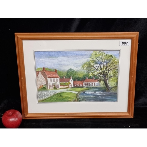 97 - An original pen and watercolour on paper painting. Features a charming quaint village with a babblin... 