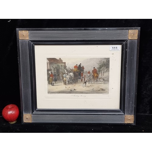 111 - An antique aquatint etching of an oil painting originally by George Wright titled 'A Hunting Morning... 