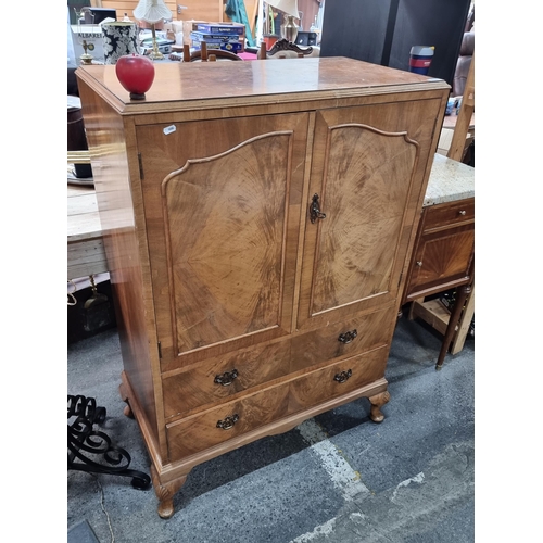 718 - A magnificent Victorian walnut double fronted cabinet with brass dropleaf handles and two additional... 