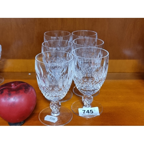 745 - A beautiful set of six Waterford Crystal large stemmed drinking glasses in the Colleen pattern. All ... 