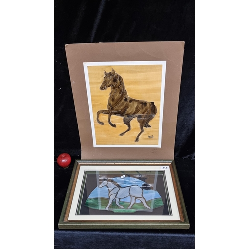 114 - A fabulous stained glass artwork featuring a striding grey horse. Rendered in beautiful marbled gree... 