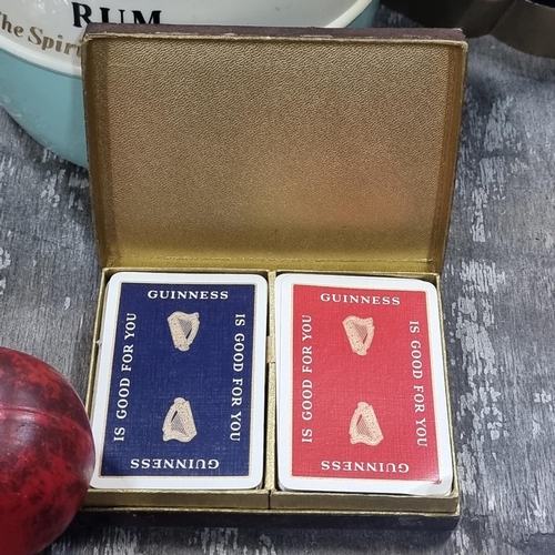 791 - Two vintage 1960s Guinness branded desks of cards housed in a gorgeous brown suede travel case with ... 