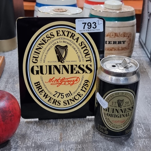 793 - Two wonderful Guinness branded items including a lighter in the form of a can and a hard plastic adv... 