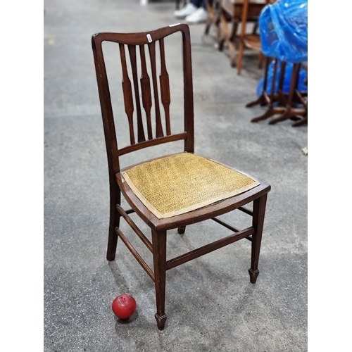 828 - A beautiful early vintage occasional chair with understated string inlay to throughout, a padded sea... 