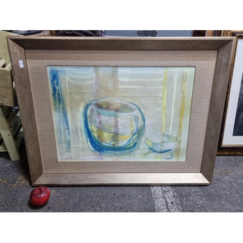 898 - An original print and mixed media on board painting featuring an abstracted still life composition o... 