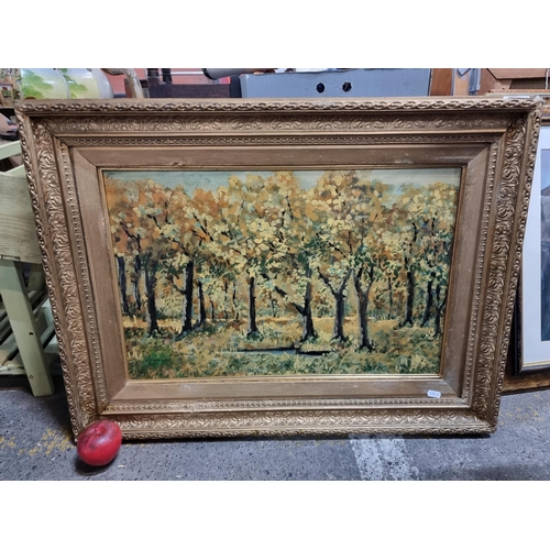 911 - A fabulous original oil on board painting featuring a forested landscape scene. Lovely treatment of ... 