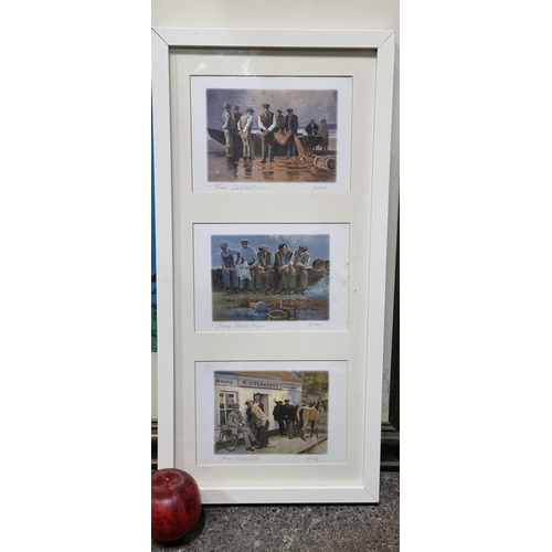 934 - A framed display of three prints of works originally by the renowned John Skeltoni including the tit... 