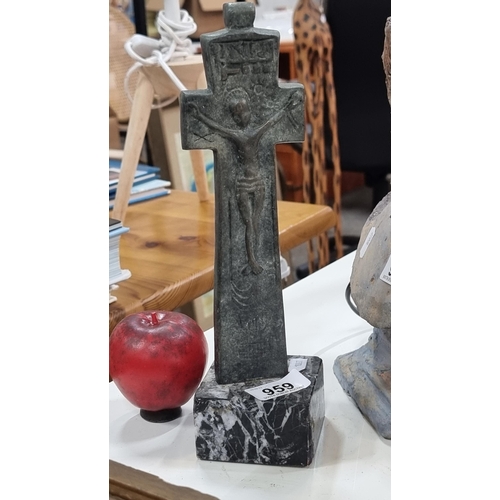 959 - A Fabulous very early possibly 18th century stone crucifix statue sat on a heavy solid marble plinth... 