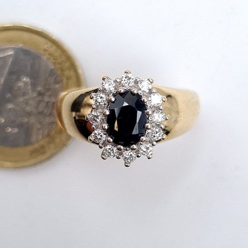 8 - Star Lot : A show stopping vintage heavy gauge Diamond and Sapphire 14 carat gold ring, set with a w... 