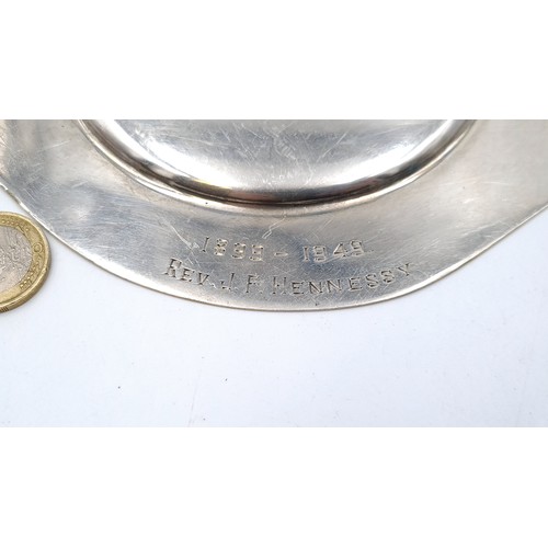 26 - Star Lot : An unusual heavy vintage solid Irish silver communion paten. Hallmarked Dublin, circa 194... 