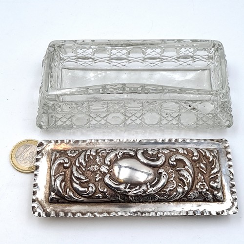 48 - A highly attractive rectangular antique hob nail cut glass dressing table dish, featuring a Repousse... 