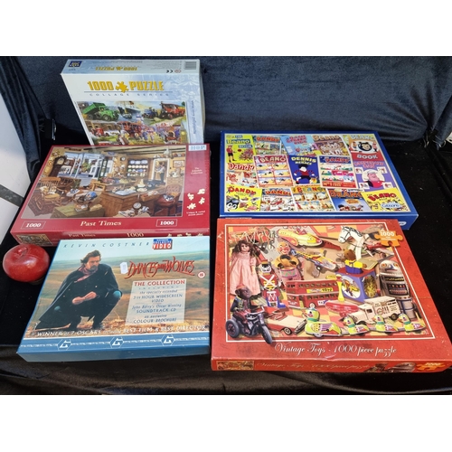 122 - Five items including for jigsaw puzzles with a brand new example and another from Beano. Along with ... 