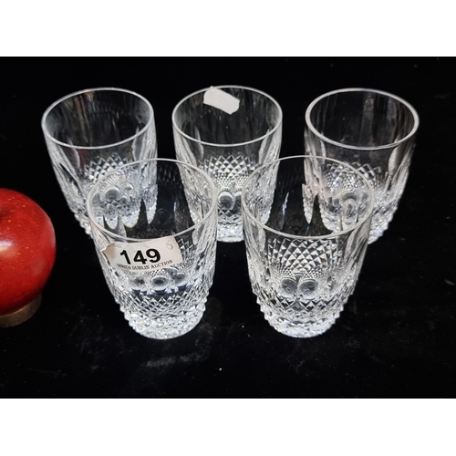 149 - A set of five good size Waterford Crystal whiskey tumbler glasses in the Colleen pattern. In very go... 