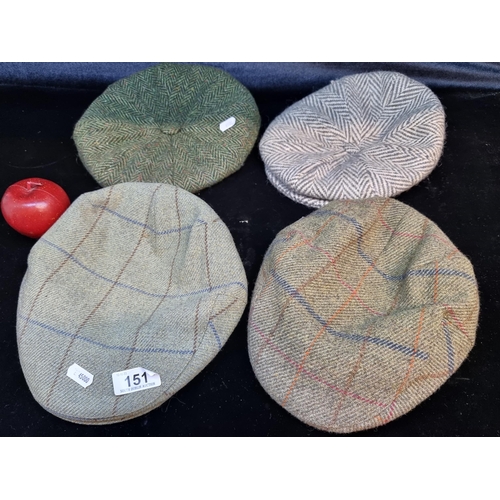 151 - Four as new stylish wool and tweed flat caps from Christys' London, Kevin & Howlin, Failsworth and H... 