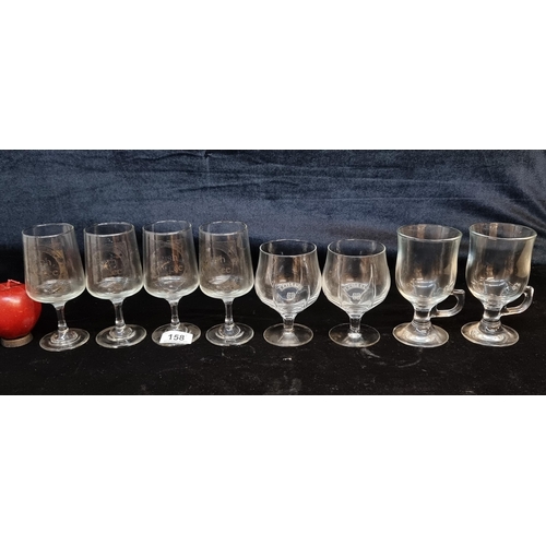 158 - Eight vintage Irish coffee and liqueur glasses including two advertising Baileys. The glasses are br... 