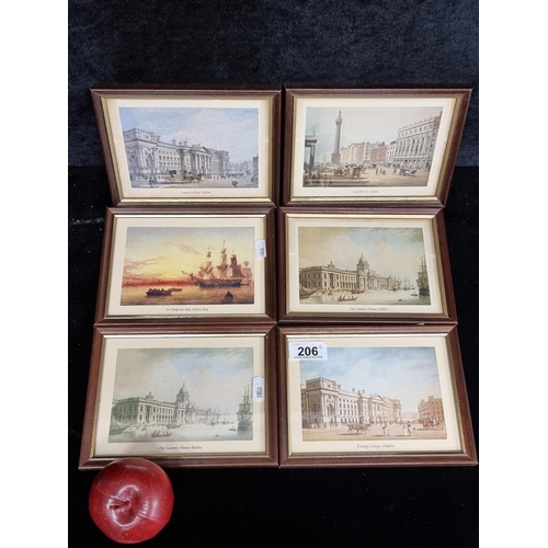 206 - A collection of six high quality framed prints of famous Dublin landmarks including Trinity College ... 