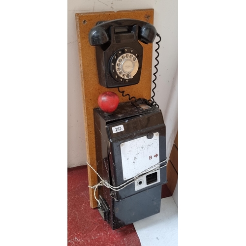 263 - Star Lot : A vintage black Irish A B pay phone. With 2p, 1p and 5p coin slots.