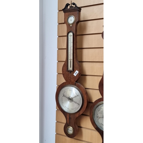 264 - Star Lot : A large mid Victorian wall mounted  banjo barometer with thermometer and hygrometer to to... 