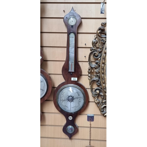 265 - Star Lot : A large mid Victorian wall mounted banjo barometer with thermometer and hygrometer to top... 