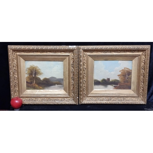 63 - A pair of early victorian oil on board paintings featuring traditional landscape scenes in an autumn... 