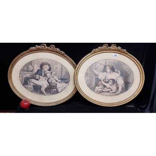 68 - Two prints of chromolithographs featuring cheerful Victorian children. Housed in ornate gilt frames ... 