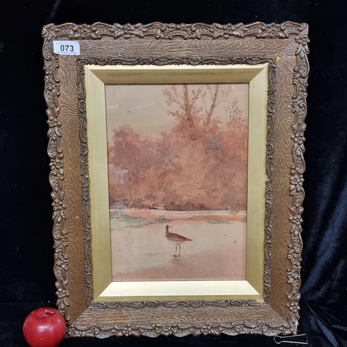 73 - An early vintage original watercolour on paper painting featuring wetland birds in a palette of pink... 