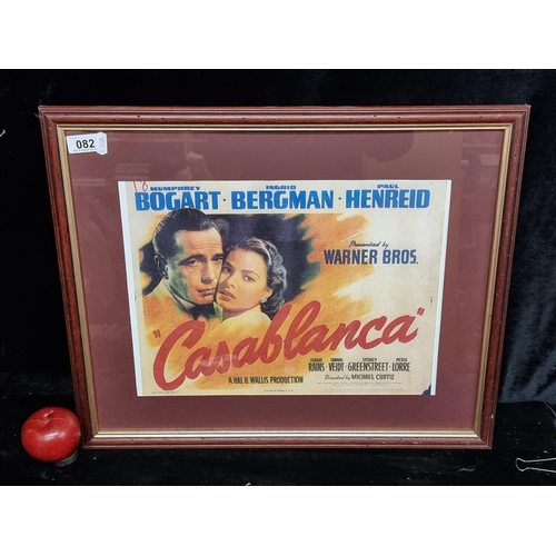 82 - A print of the movie poster Casablanca featuring the two main actors Humphrey Bogart and Ingrid Berg... 