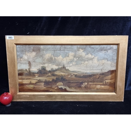 83 - An antique 19th century oil on canvas painting featuring a traditional rural landscape scene. Varnis... 